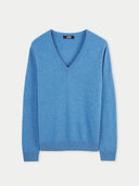 Women's Cashmere V-Neck Sweater Blue - Gobi Cashmere #color_blue