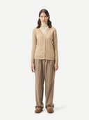 Women's Cashmere V-neck Button Cardigan Taupe - Gobi Cashmere #color_taupe