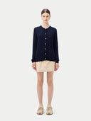 Women's Cashmere Crew Neck Cardigan Navy - Gobi Cashmere #color_navy