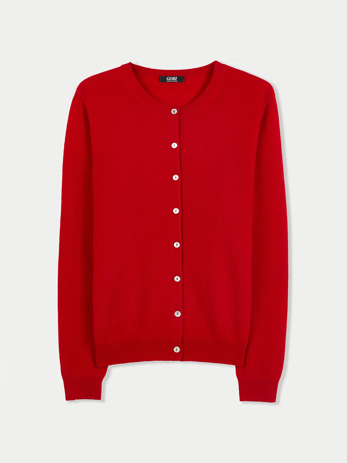 Women's Cashmere Round Neck Cardigan Red - Gobi Cashmere