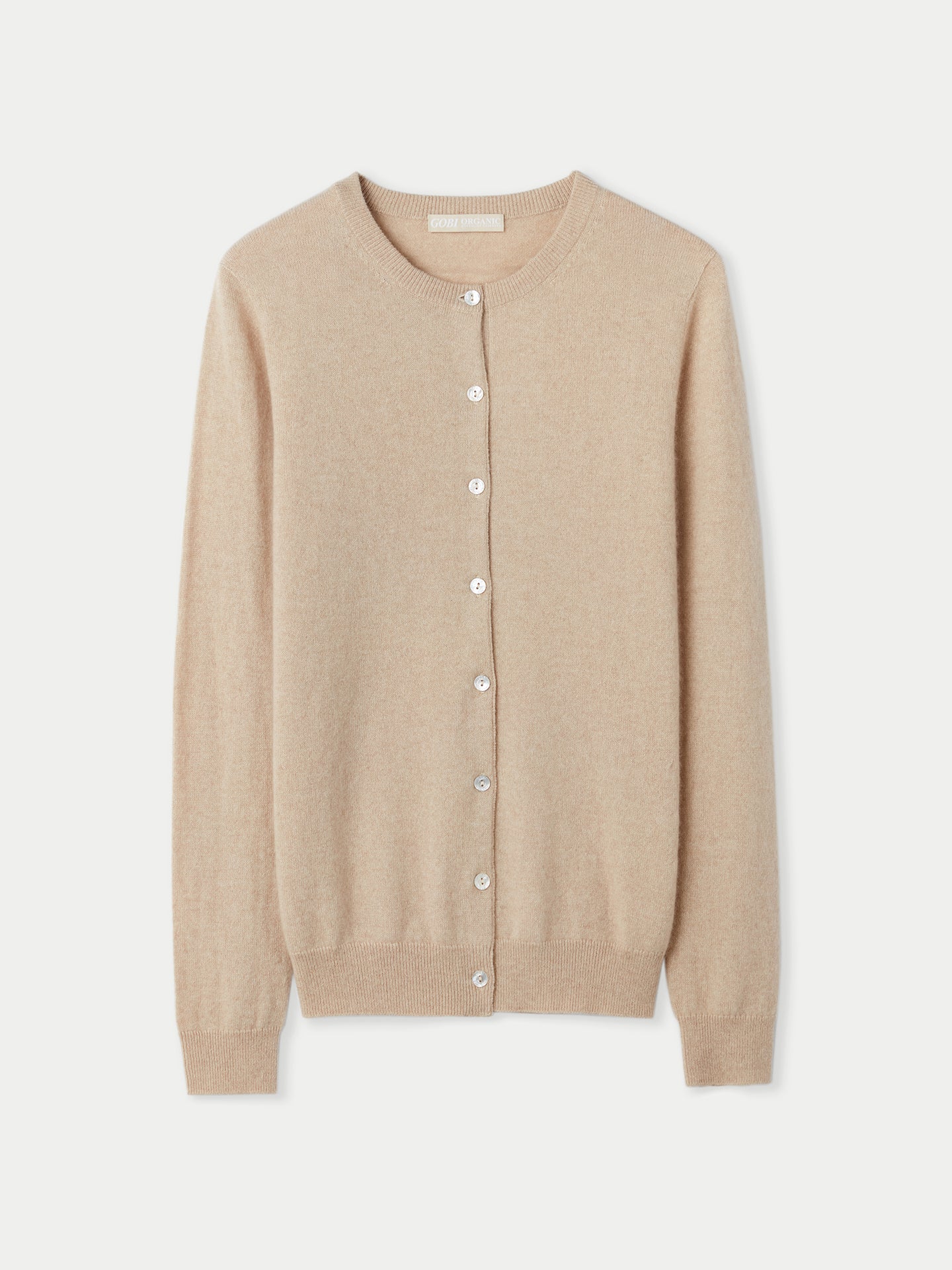 Women's Cashmere Crew Neck Cardigan Beige - Gobi Cashmere