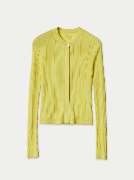 Hidden Button-Front Cashmere Silk Cardigan