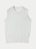 A white cashmere silk sleeveless top with a round neckline and ribbed hem. #color_whisper-white