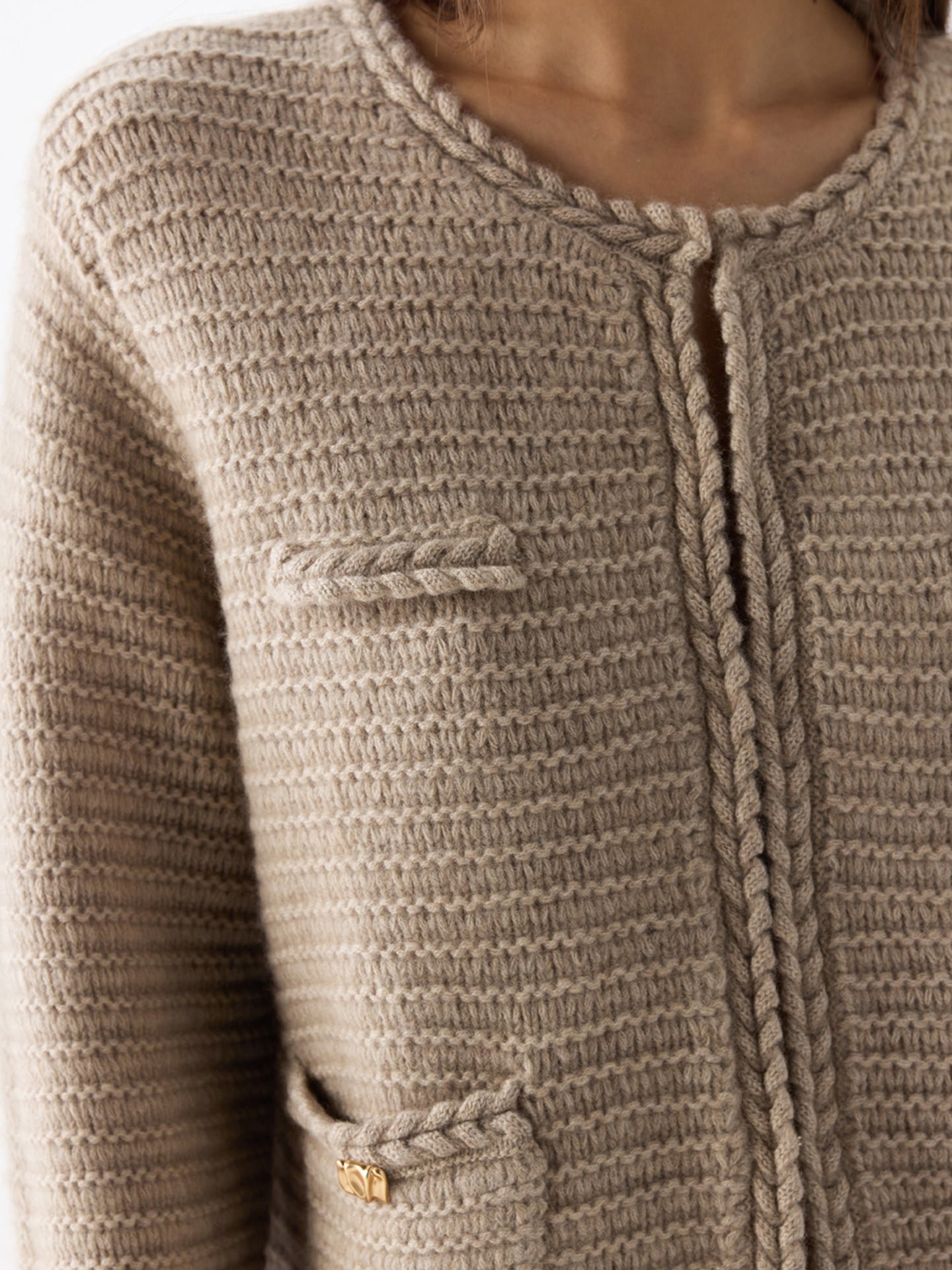 Organic Colour Textured Knit Cashmere Jacket-Style Cardigan