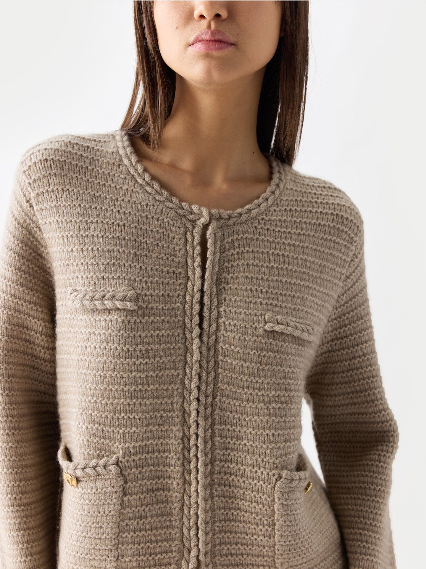 Organic Colour Textured Knit Cashmere Jacket-Style Cardigan