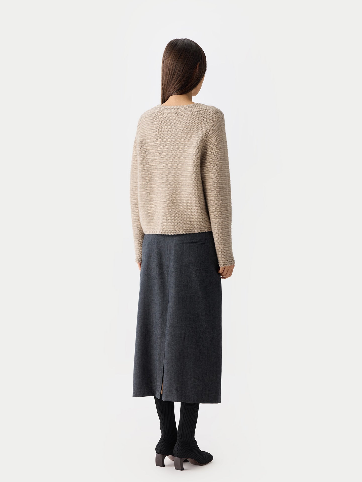 Organic Colour Textured Knit Cashmere Jacket-Style Cardigan