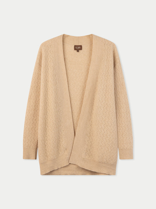 Organic Colour Ajour Knit Open-Front Cashmere Cardigan