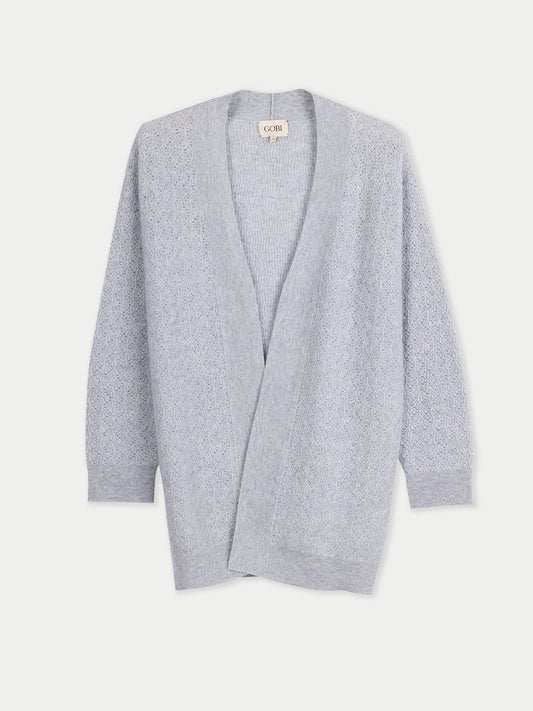 Ajour Knit Open-Front Cashmere Cardigan