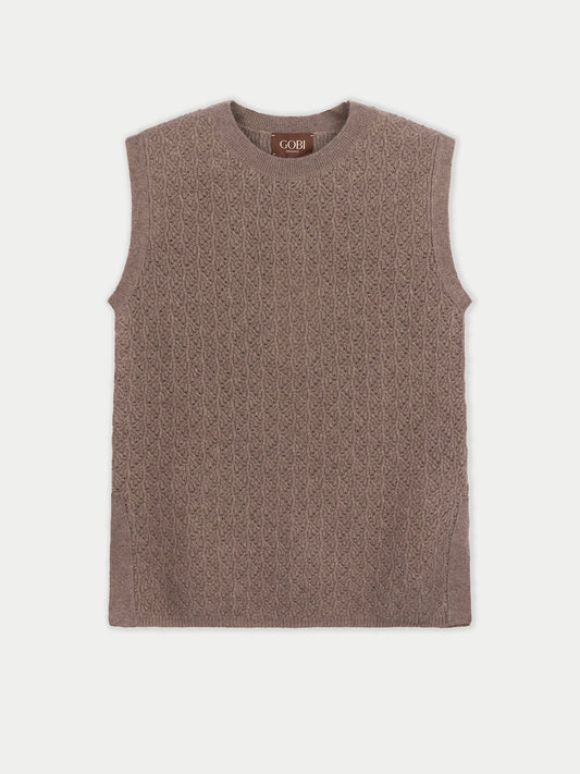 Organic Colour  Ajour Knit Crewneck Cashmere Vest
