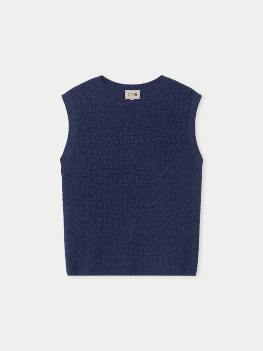 Ajour Knit Crewneck Cashmere Vest