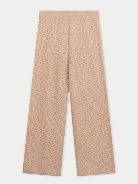 Organic Colour Wide-Leg Ajour Knit Cashmere Trousers