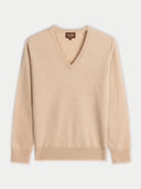 Women's Classic Cashmere V-Neck Jumper | GOBI UK #color_Beige