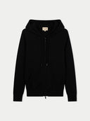 Woman Zipper Hoodie with Smiley Pocket Black - Gobi Cashmere
