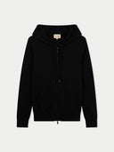 Woman Zipper Hoodie with Smiley Pocket Black - Gobi Cashmere #color_black