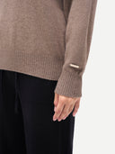 Organic Colour Women T-Neck Cashmere Jumper Taupe - Gobi Cashmere
