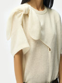  Bow-Tie Cashmere T-shirt White | GOBI UK