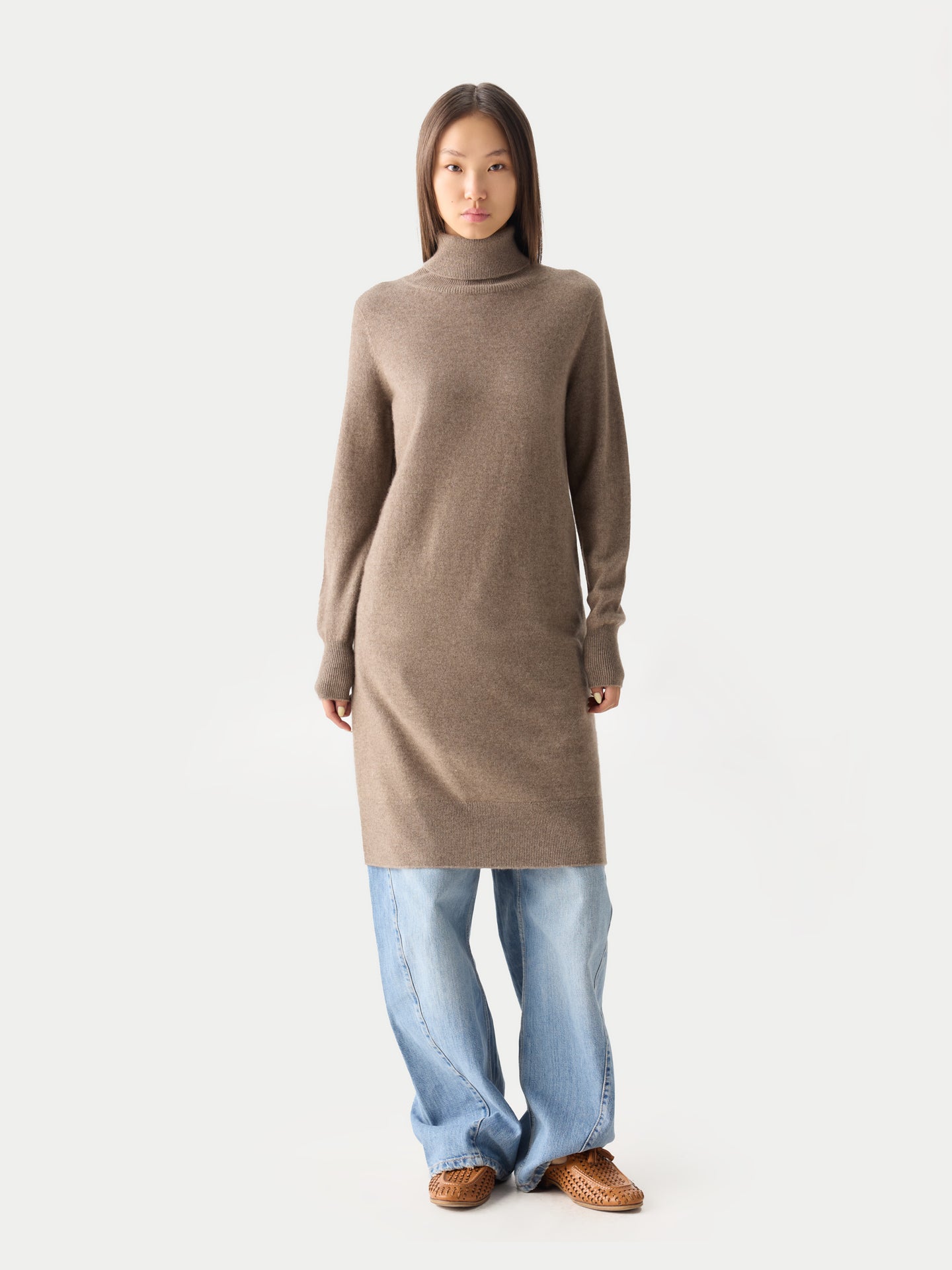 Organic Colour Cashmere Turtleneck Jumper Dress