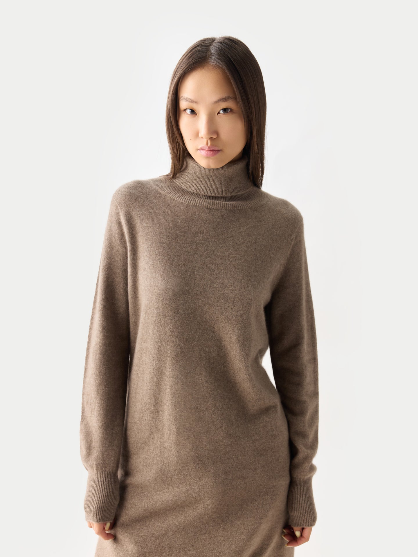 Organic Colour Cashmere Turtleneck Jumper Dress