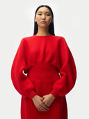 Person wearing a red sweater against a white background #color_fiery-red