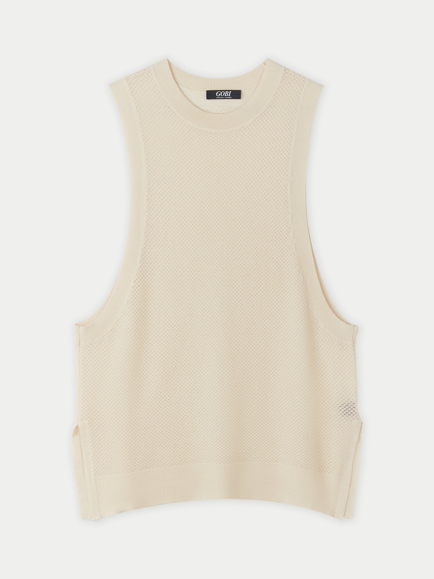 Women's Silk Cashmere Ajour Knitted Top Marshmallow - Gobi Cashmere