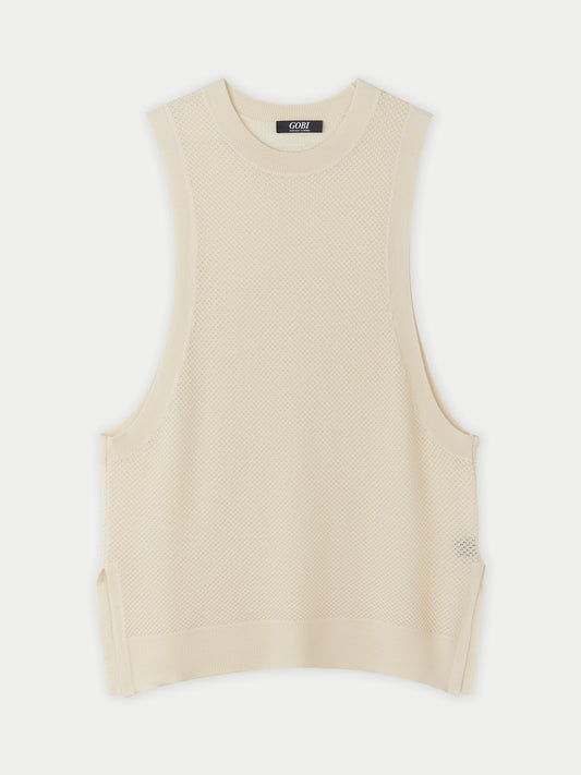 Women's Silk Cashmere Ajour Knitted Top Marshmallow - Gobi Cashmere