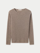 A beige Spina Cashmere Jumper with a round neckline and long sleeves, displayed against a plain background. #color_taupe