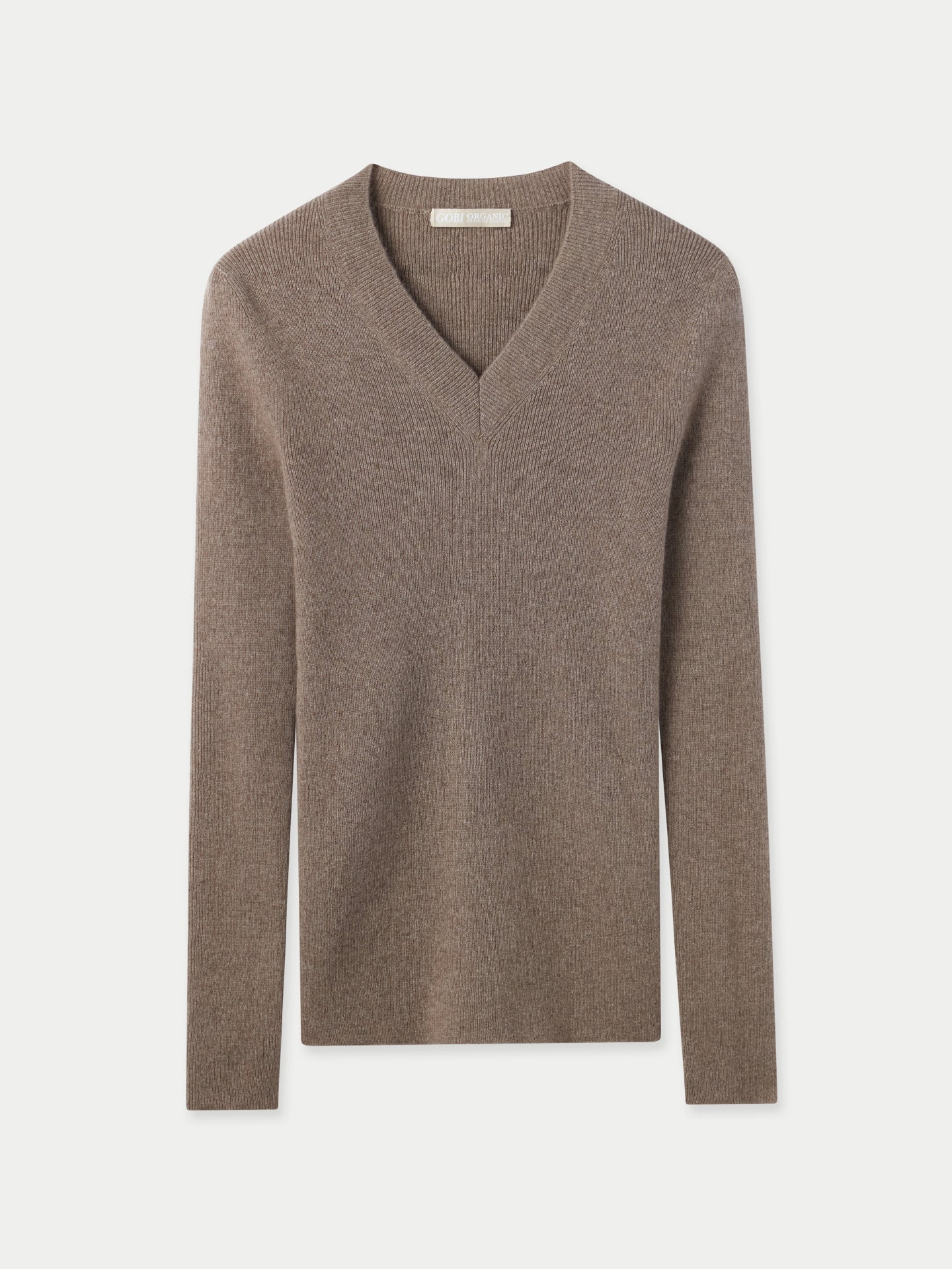 Women's Cashmere Designer Lightweight Cashmere V-Neck Jumper Taupe - Gobi Cashmere