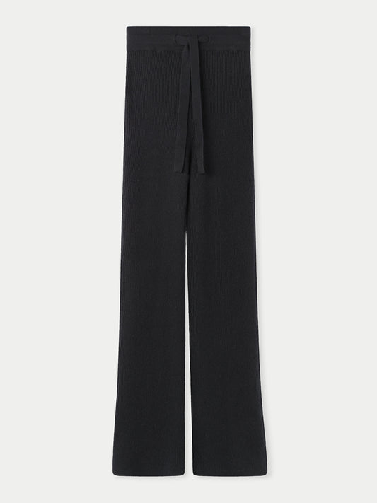 Women's Cashmere Ribbed-Knit Trousers Black - Gobi Cashmere