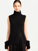 Women's Cut-Out Cashmere Vest Black - Gobi Cashmere #color_black