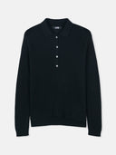 A black women's cashmere polo shirt with a polo neckline and long sleeves. #color_black