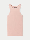 A pink ribbed tank top made of cotton, silk, and cashmere blend fabric. #color_primrose-pink