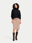 Women T-Neck  Cashmere Jumper Black - Gobi Cashmere #color_black