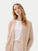 Organic Colour Ajour Knit Open-Front Cashmere Cardigan Beige - Gobi Cashmere
