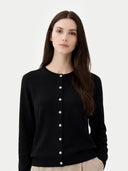 Essential Cashmere Crewneck Cardigan Black - Gobi Cashmere
