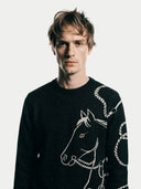 Cashmere Horse Jacquard Jumper Black - Gobi Cashmere