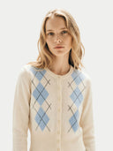 Cashmere Argyle Cardigan White - Gobi Cashmere