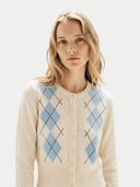 Cashmere Argyle Cardigan White - Gobi Cashmere #color_white