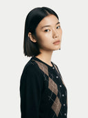 Cashmere Argyle Cardigan Black - Gobi Cashmere