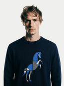 Cashmere Horse Intarsia Jumper Navy - Gobi Cashmere