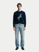 Cashmere Horse Intarsia Jumper Navy - Gobi Cashmere