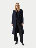Woman wearing a long dark coat on a white background. #color_black #ai-image