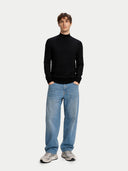 Men Cashmere Silk High Neck Jumper Black - Gobi Cashmere
