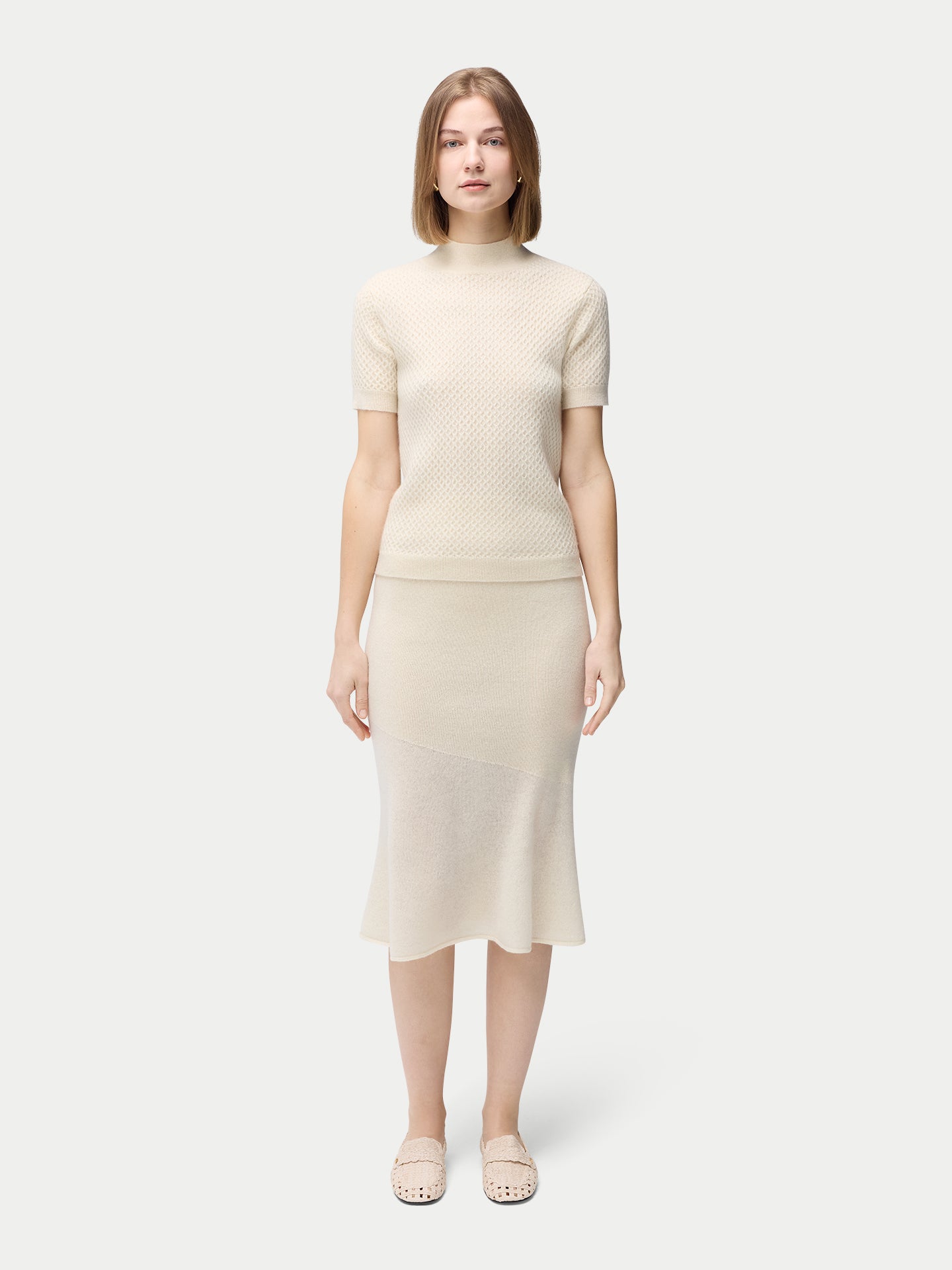 Organic Colour Short-Sleeve Textured Cashmere Top