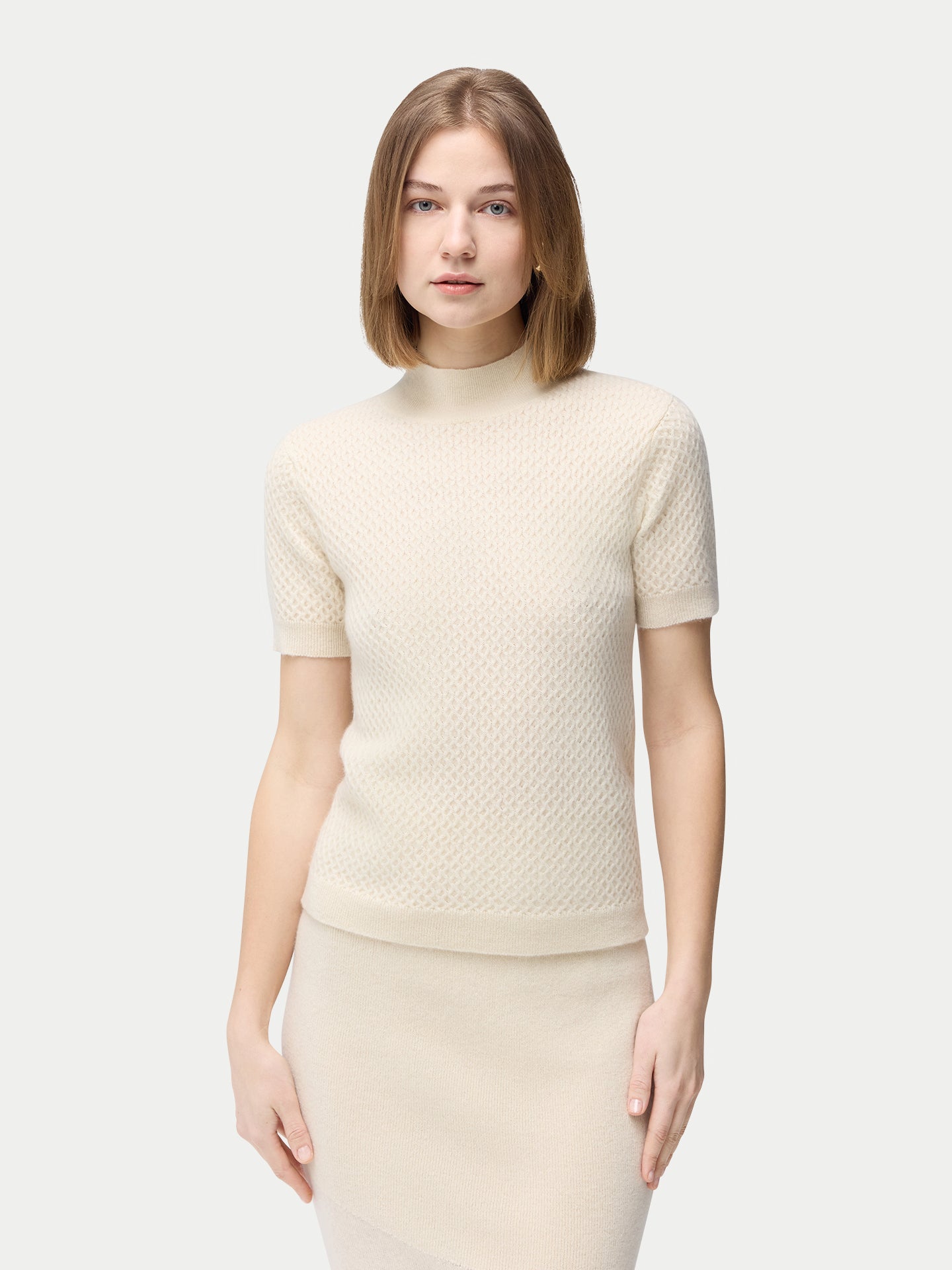 Organic Colour Short-Sleeve Textured Cashmere Top