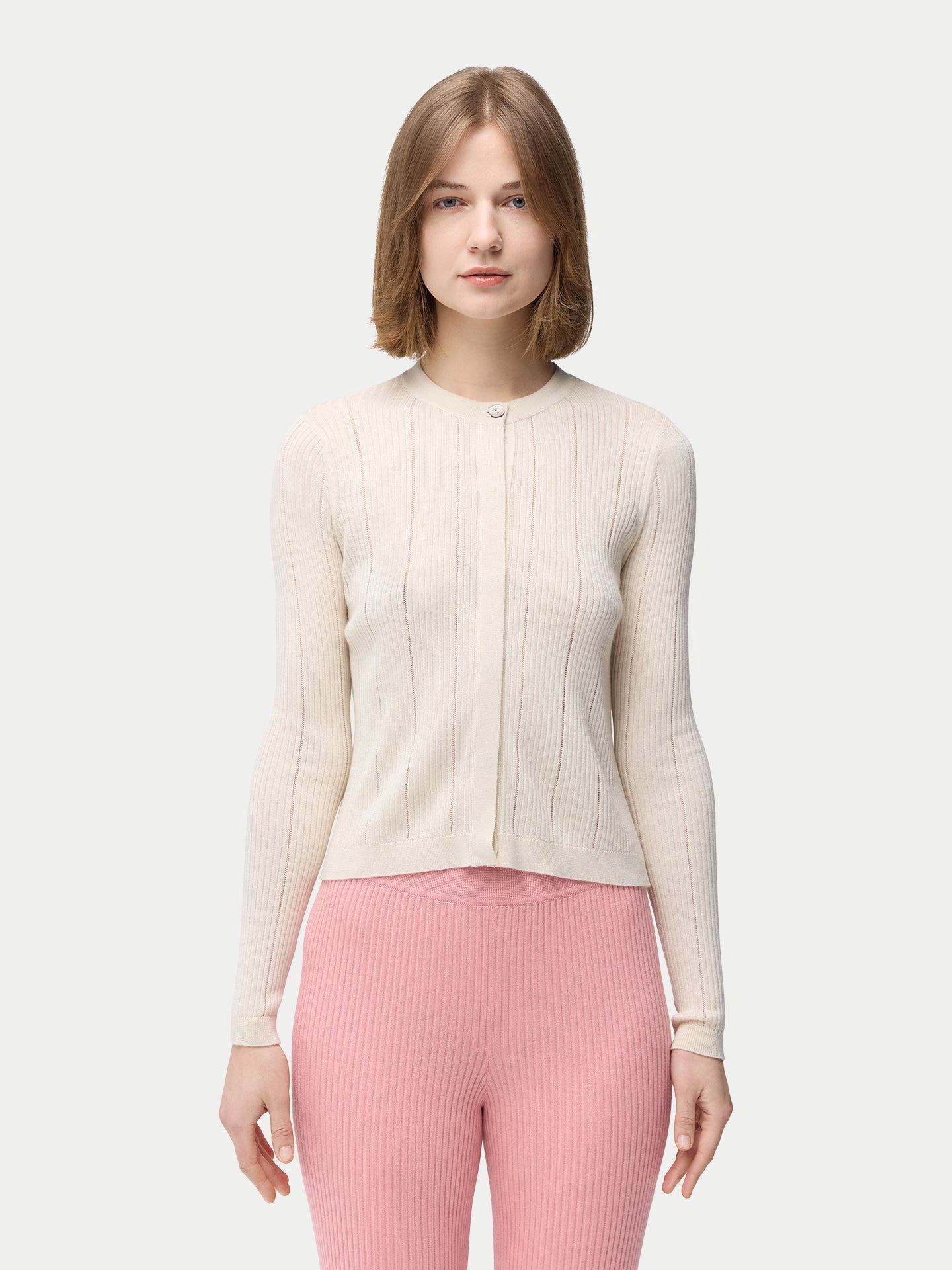 Hidden Button Cashmere Silk Cardigan