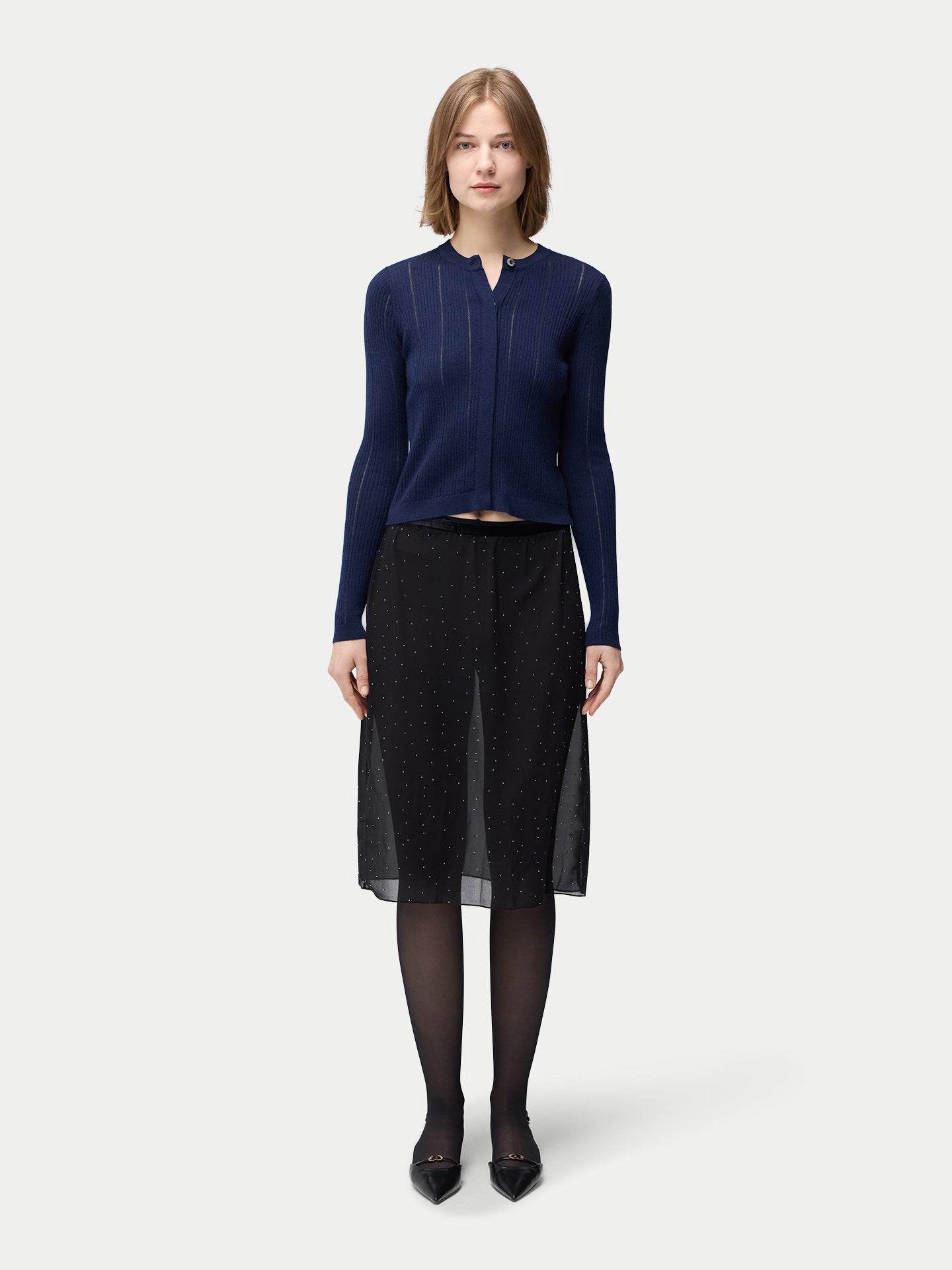 Hidden Button-Front Cashmere Silk Cardigan
