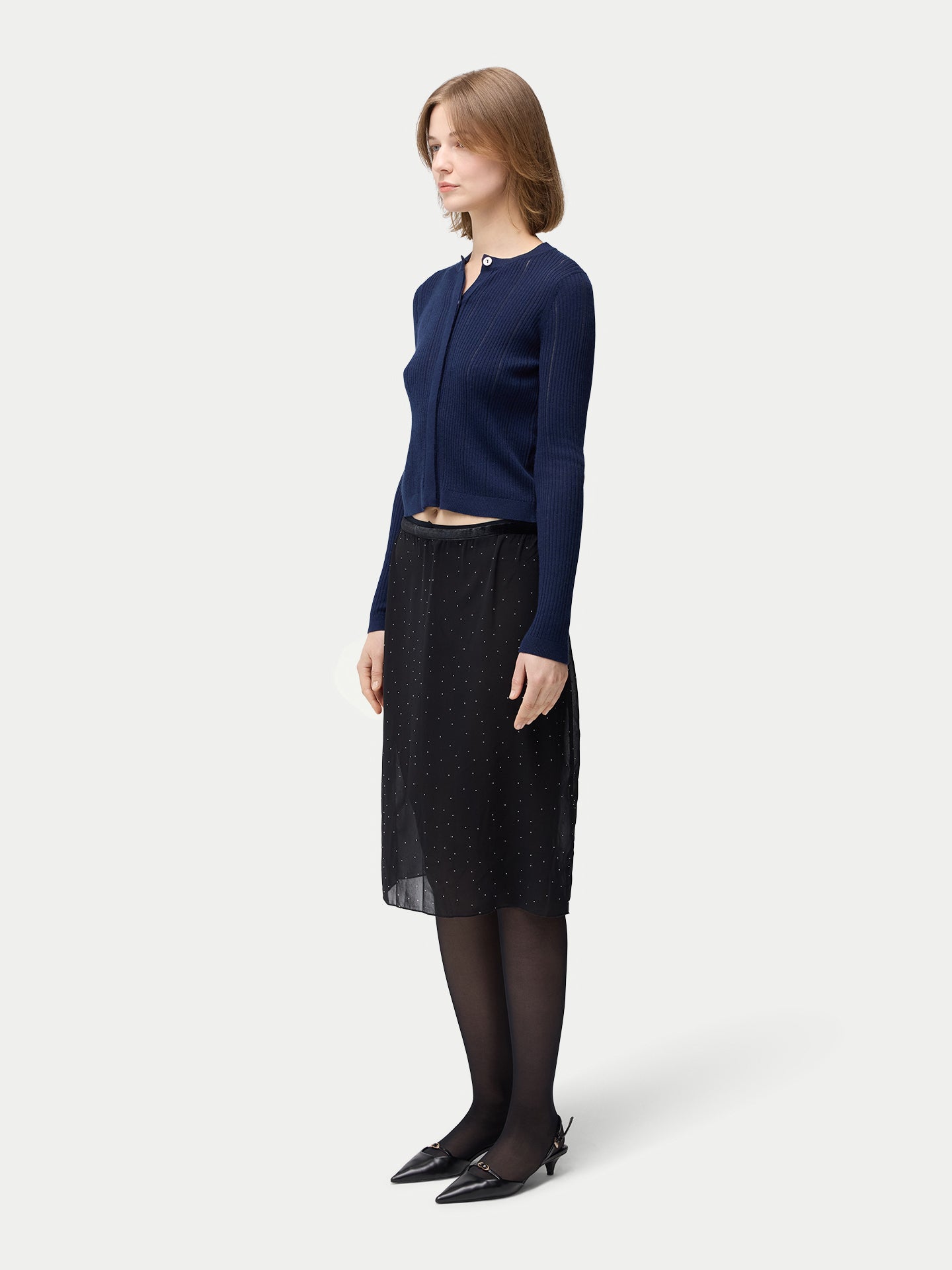Hidden Button-Front Cashmere Silk Cardigan