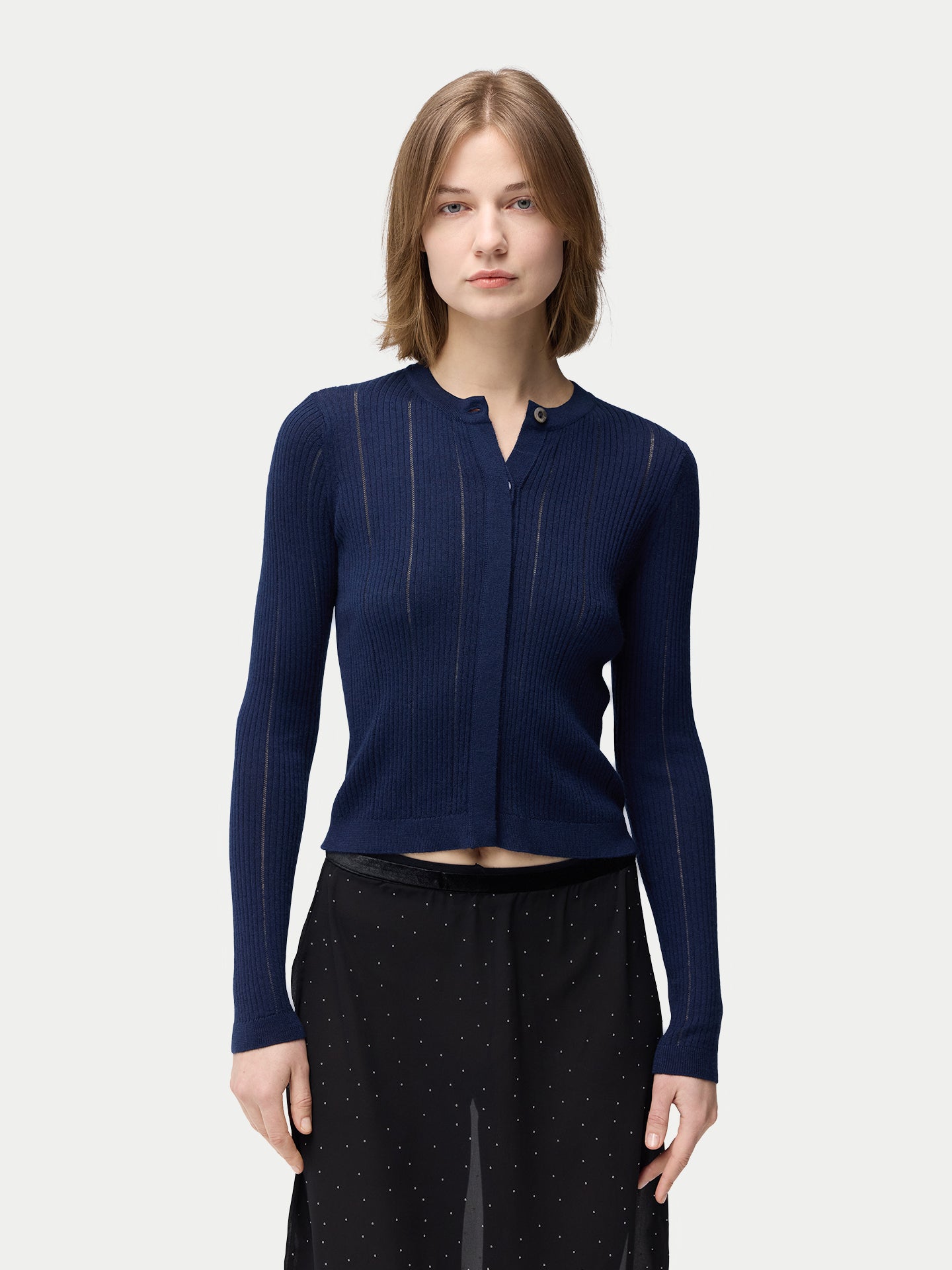 Hidden Button-Front Cashmere Silk Cardigan