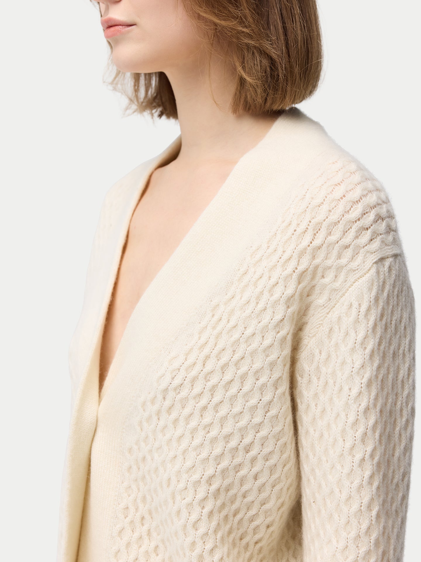 Organic Colour Textured One Button-Front Cashmere Cardigan