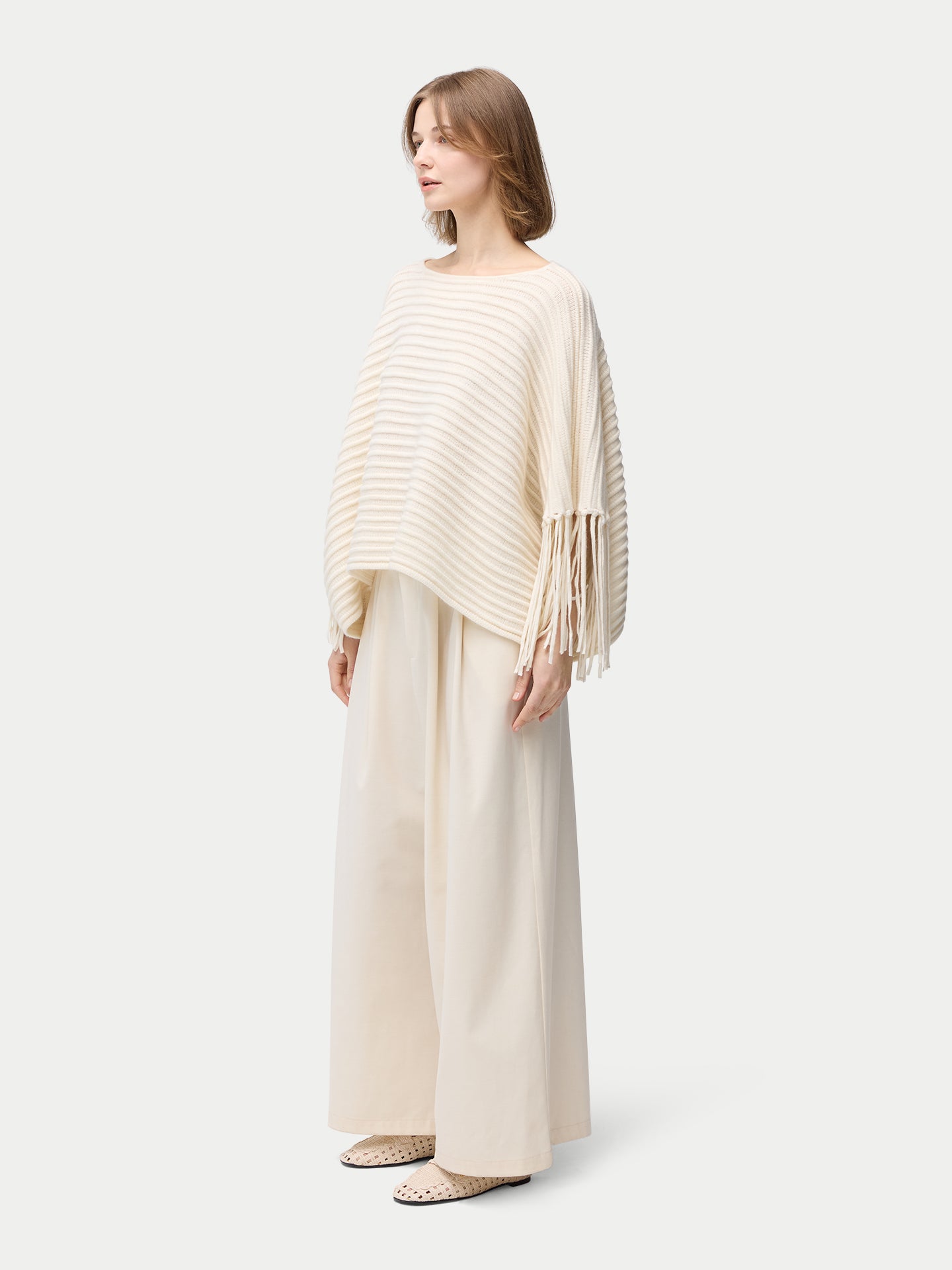 Fringed Sleeve Cashmere Poncho